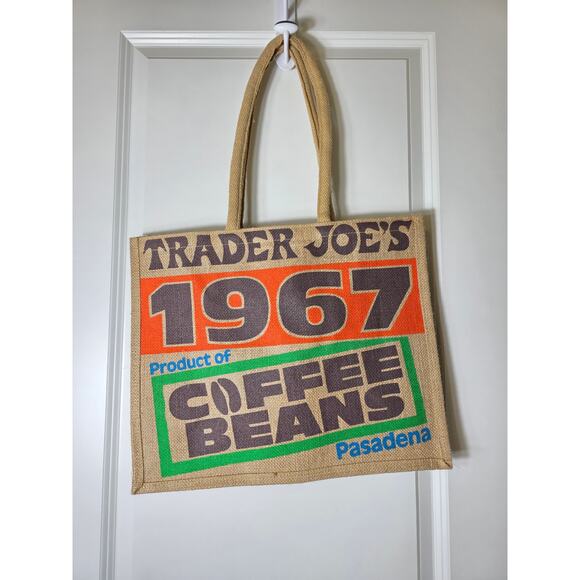 TRADER JOE'S Coffee Beans 1967 Burlap Tote Bag Pasadena NEW Premium Roast NWT - Picture 2 of 5